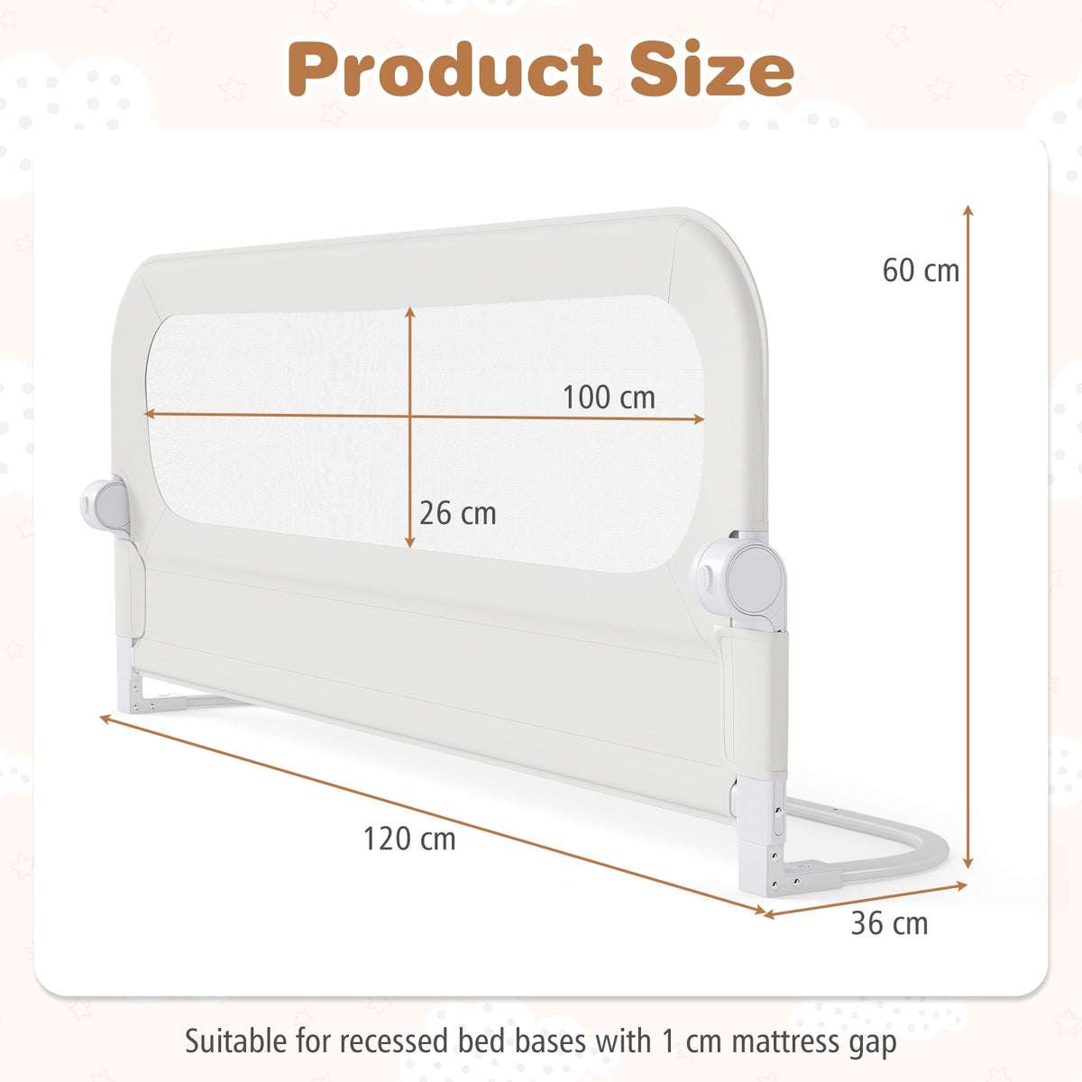 Foldable Bed Rail for Toddlers 120 Long with Removable Cover-White