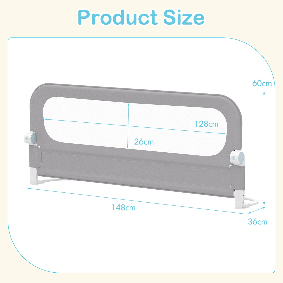 Foldable Bed Rail for Toddlers 148 Long with Removable Cover-Grey