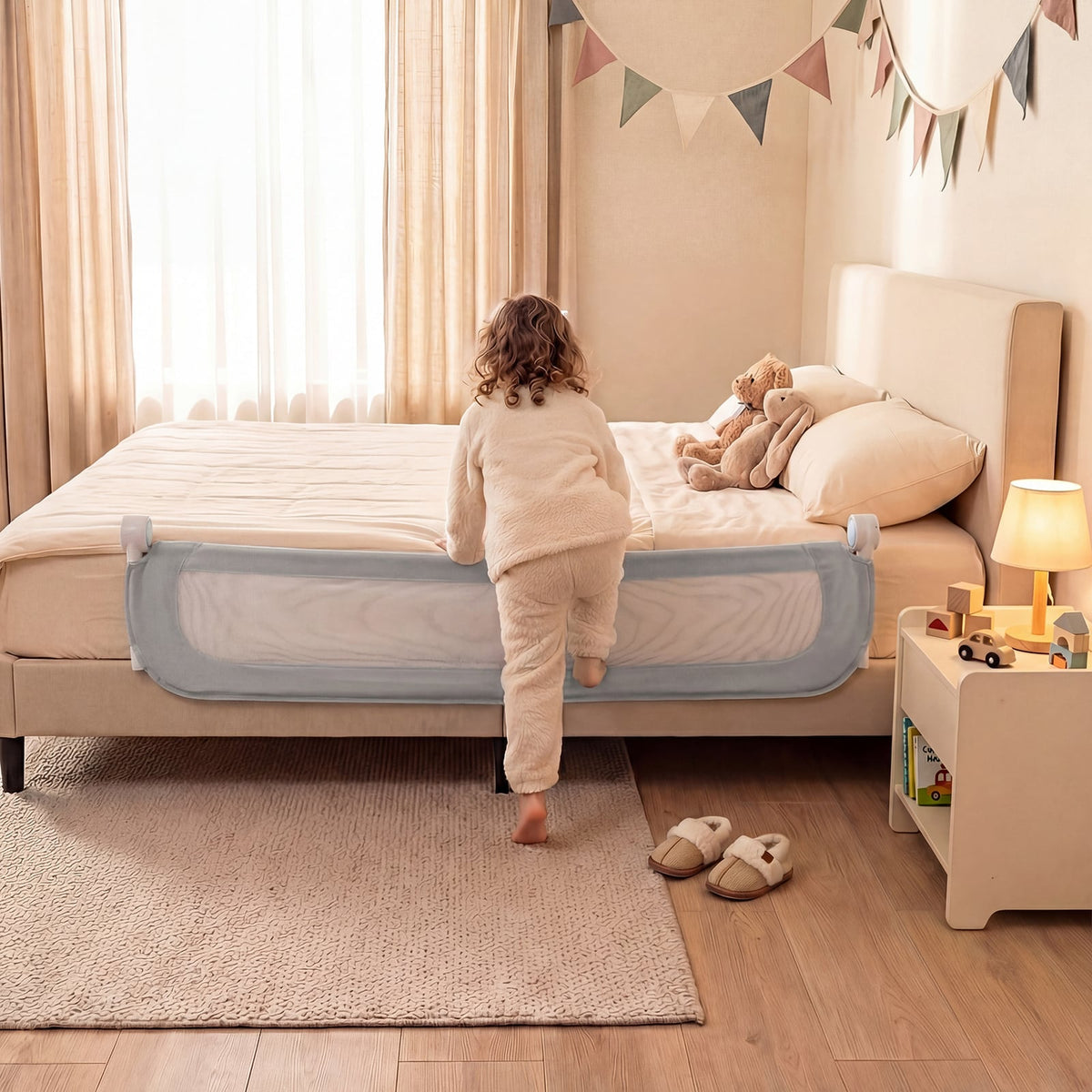 Foldable Bed Rail for Toddlers 148 Long with Removable Cover-Grey