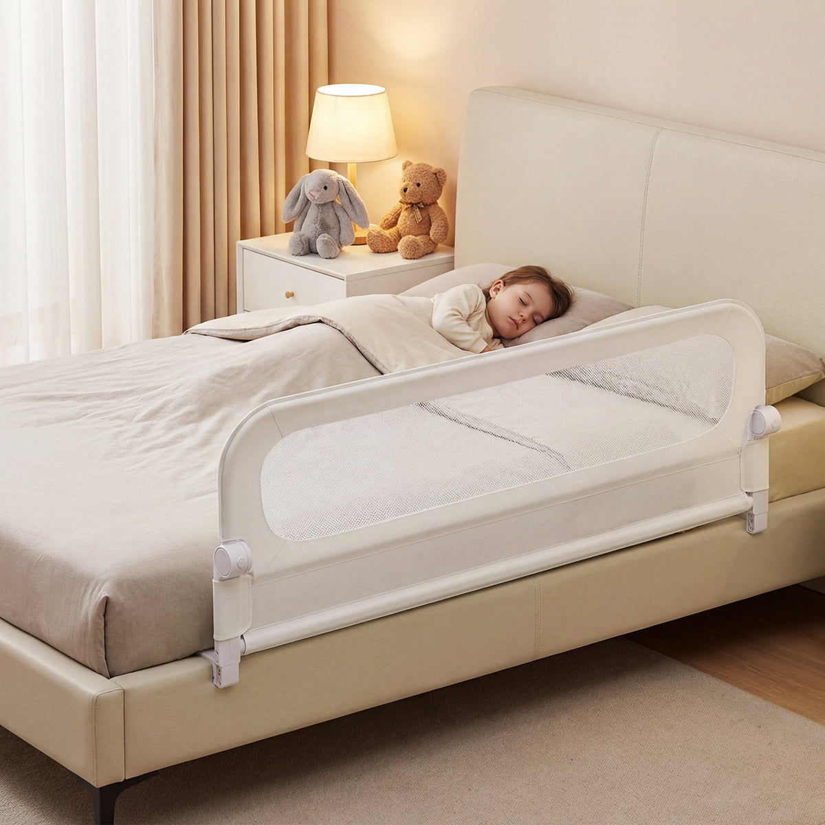 Foldable Bed Rail for Toddlers 148 Long with Removable Cover-White