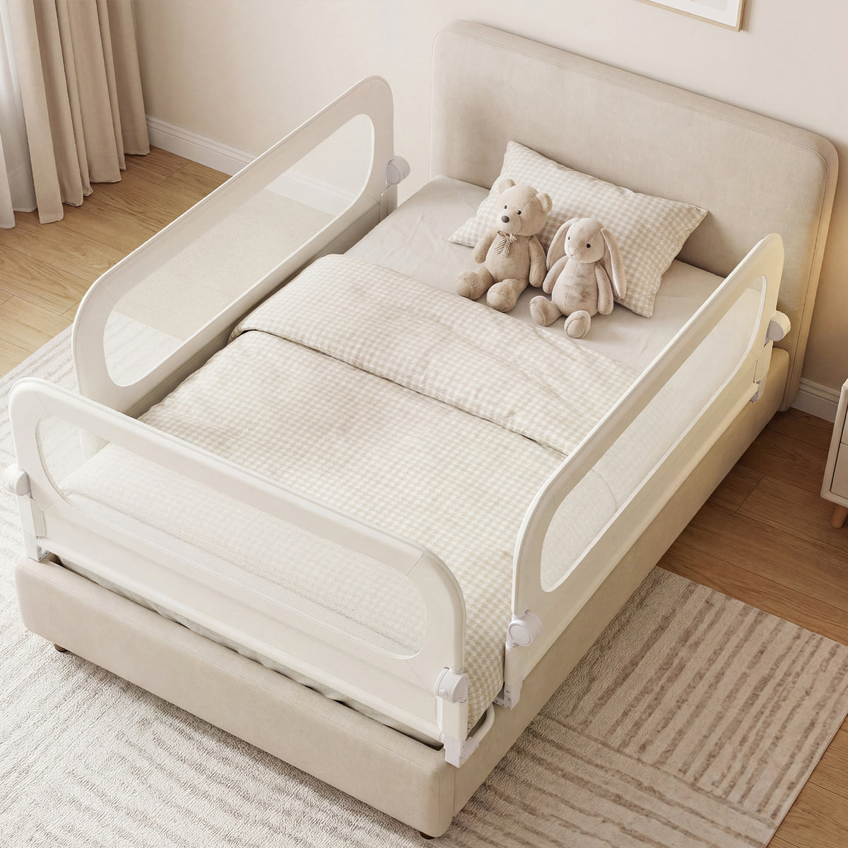 Foldable Bed Rail for Toddlers 148 Long with Removable Cover-White