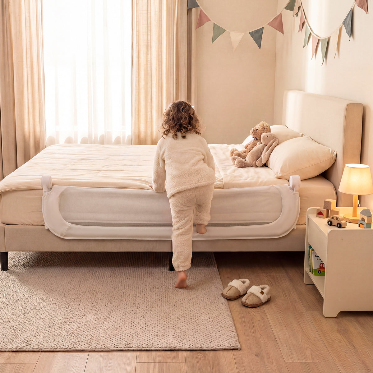 Foldable Bed Rail for Toddlers 148 Long with Removable Cover-White