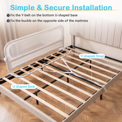 Foldable Bed Rail for Toddlers 148 Long with Removable Cover-White