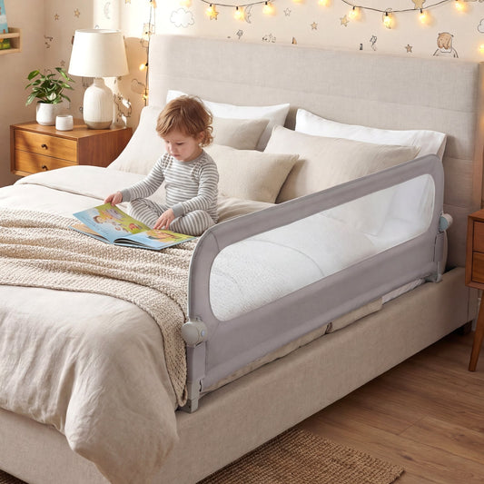 Foldable Bed Rail for Toddlers 178 Long with Removable Cover-Grey