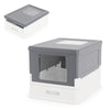 Foldable Cat Litter Box with Lid Large Fully Enclosed Cat Toilet with Front Entry and Flip Top Exit-Grey
