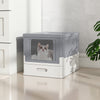Foldable Cat Litter Box with Lid Large Fully Enclosed Cat Toilet with Front Entry and Flip Top Exit-Grey
