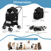 Foldable Pet Stroller with 4-Level Adjustable Canopy and Storage Basket-Black