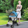 Foldable Pet Stroller with 4-Level Adjustable Canopy and Storage Basket-Blue