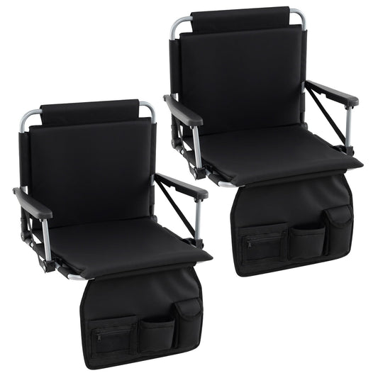 Foldable Stadium Seat Bleacher Chair Set of 2 with Back Support-Black