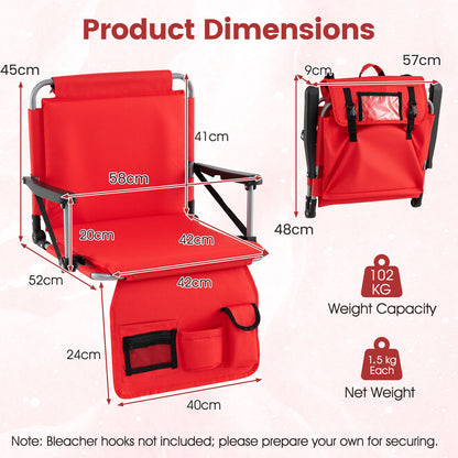 Foldable Stadium Seat Bleacher Chair Set of 2 with Back Support-Red