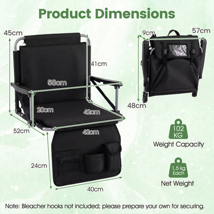 Foldable Stadium Seat Bleacher Chairs with Back Support and Padded Cushions-Black