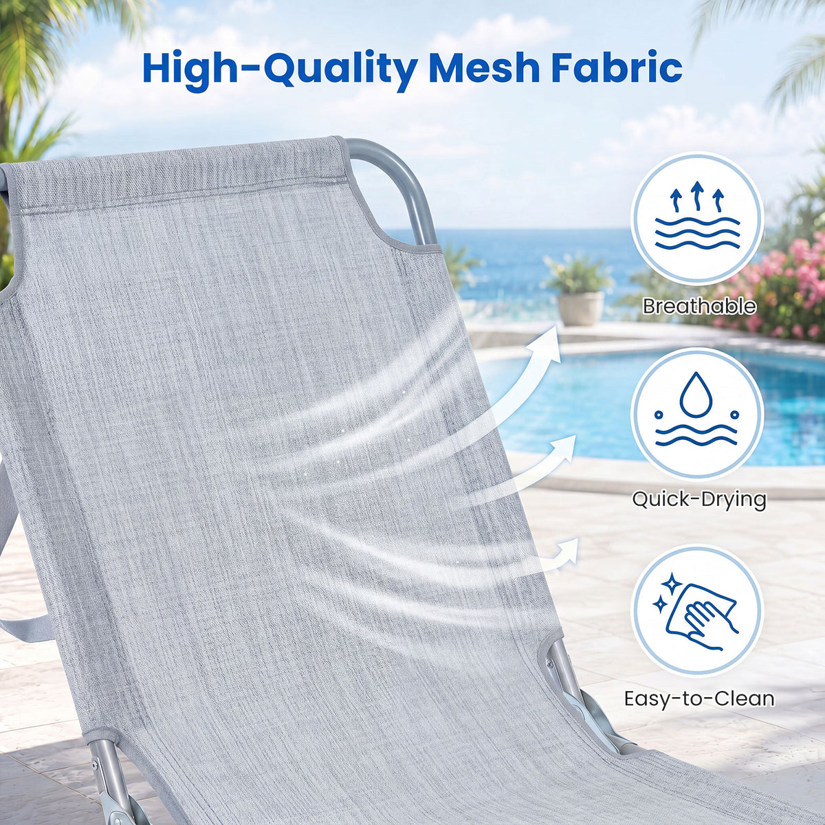 Foldable Sun Lounger Recliner with 4-Position Adjustable Backrest and Footrest-Grey
