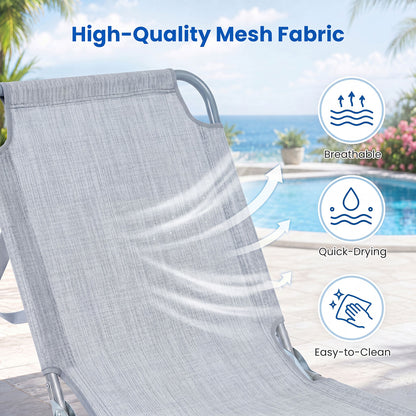 Foldable Sun Lounger Recliner with 4-Position Adjustable Backrest and Footrest-Grey