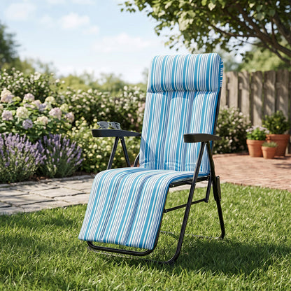 Foldable Sun Lounger Recliner with Adjustable Backrest Headrest and Armrests-Blue
