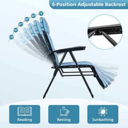 Foldable Sun Lounger Recliner with Adjustable Backrest Headrest and Armrests-Blue
