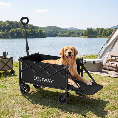 Foldable Transport Trolley 63-92L with Large All-Terrain Wheels for Beach Camping Picnic-Black
