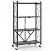 4-Tier Metal Foldable Collapsible Storage Rack with Lockable Wheels-Black