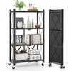 4-Tier Metal Foldable Collapsible Storage Rack with Lockable Wheels-Black