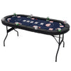 Foldable Poker Table for 8 Players Portable Oval Card Board with Cup Holders-Blue