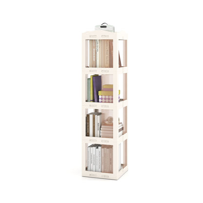 Foldable Rotating Bookshelf 4-Tier Revolving Bookshelf Tower-White