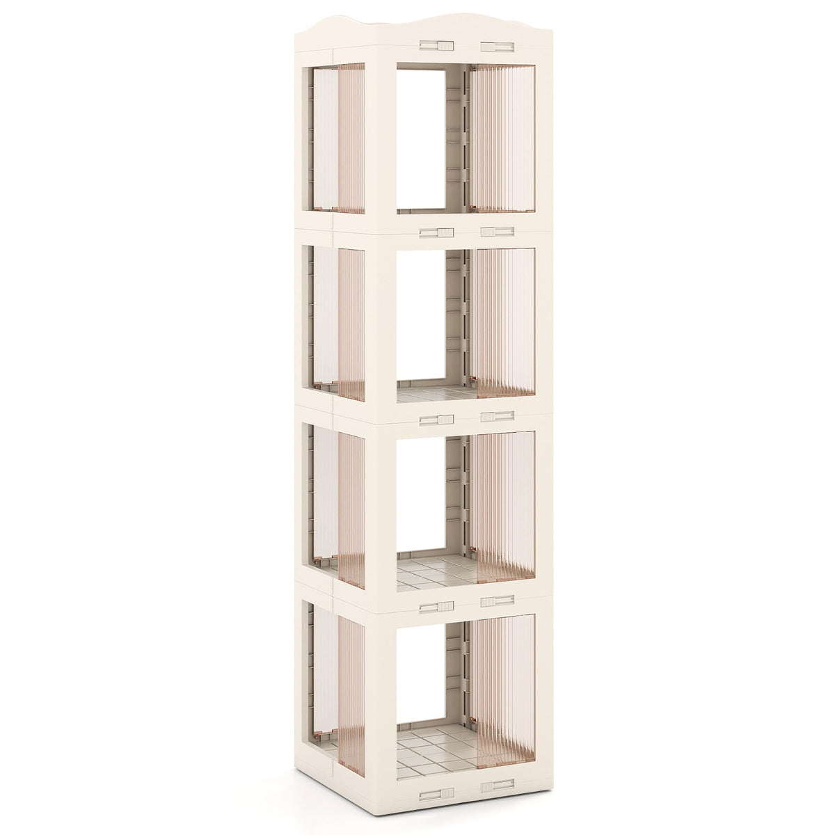 Foldable Rotating Bookshelf 4-Tier Revolving Bookshelf Tower-White