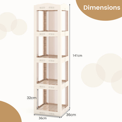 Foldable Rotating Bookshelf 4-Tier Revolving Bookshelf Tower-White