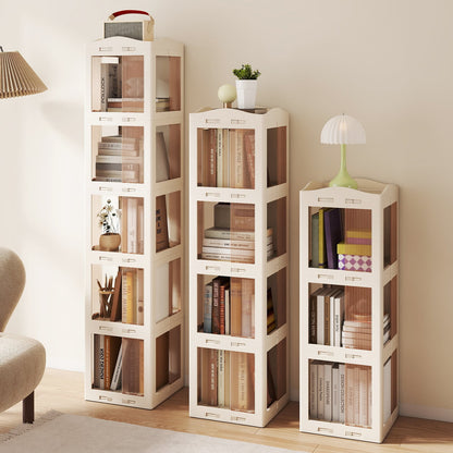 Foldable Rotating Bookshelf 4-Tier Revolving Bookshelf Tower-White
