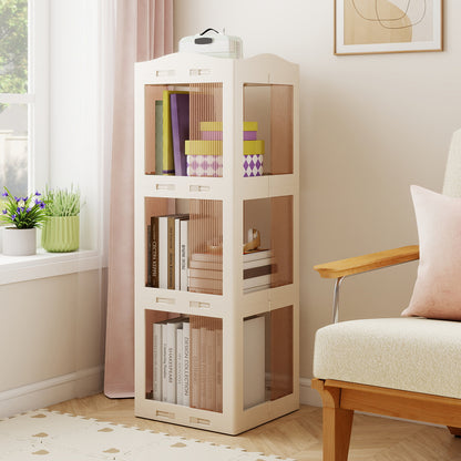 Foldable Rotating Bookshelf 3-Tier Revolving Bookshelf Tower-White