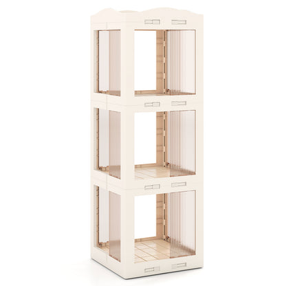Foldable Rotating Bookshelf 3-Tier Revolving Bookshelf Tower-White