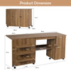 Large Foldable Sewing Table with Lockable Casters-Natural