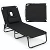 Folding Beach Sun Lounger Adjustable Face Down Tanning Chair with Face Hole and Removable Pillows-Black