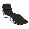 Folding Beach Sun Lounger Adjustable Face Down Tanning Chair with Face Hole and Removable Pillows-Black