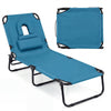 Folding Beach Sun Lounger Adjustable Face Down Tanning Chair with Face Hole and Removable Pillows-Blue