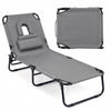 Folding Beach Sun Lounger Adjustable Face Down Tanning Chair with Face Hole and Removable Pillows-Grey