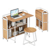Folding Computer Desk with Stool and Storage Shelves with AC Outlets-Natural