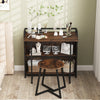 Folding Computer Desk with Stool and Storage Shelves with AC Outlets-Rustic Brown