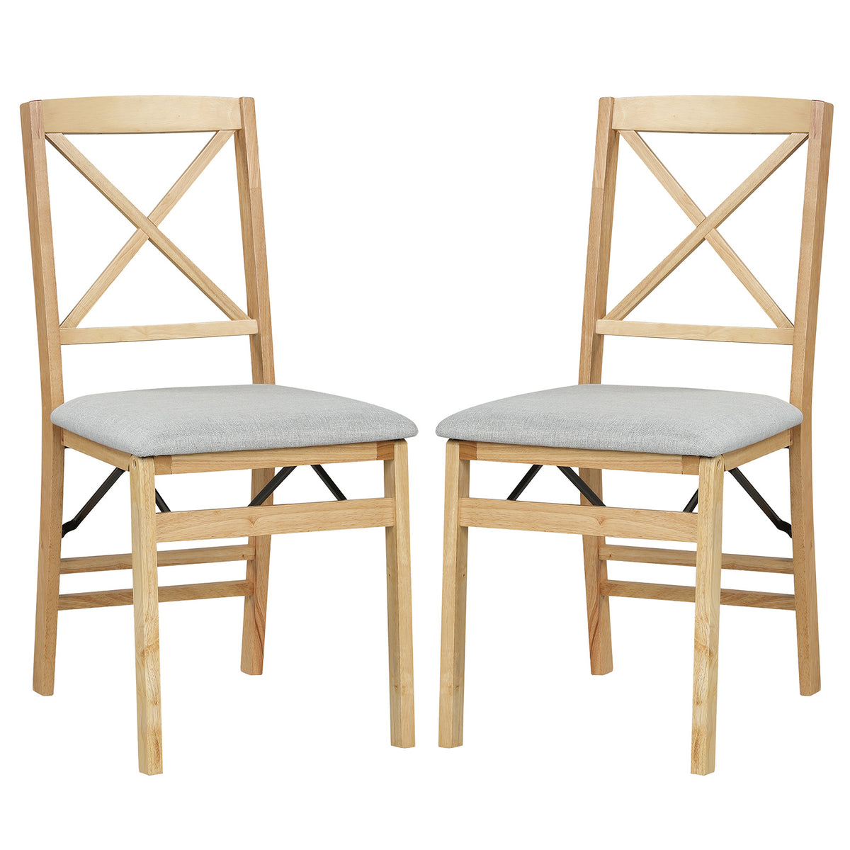 Folding Dining Chairs Set of 2 Kitchen Side Chairs with Padded Seat-Natural