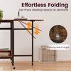 Folding Dining Table Movable Kitchen Table with Wine Rack Storage Shelf and Wheels-Rustic Brown