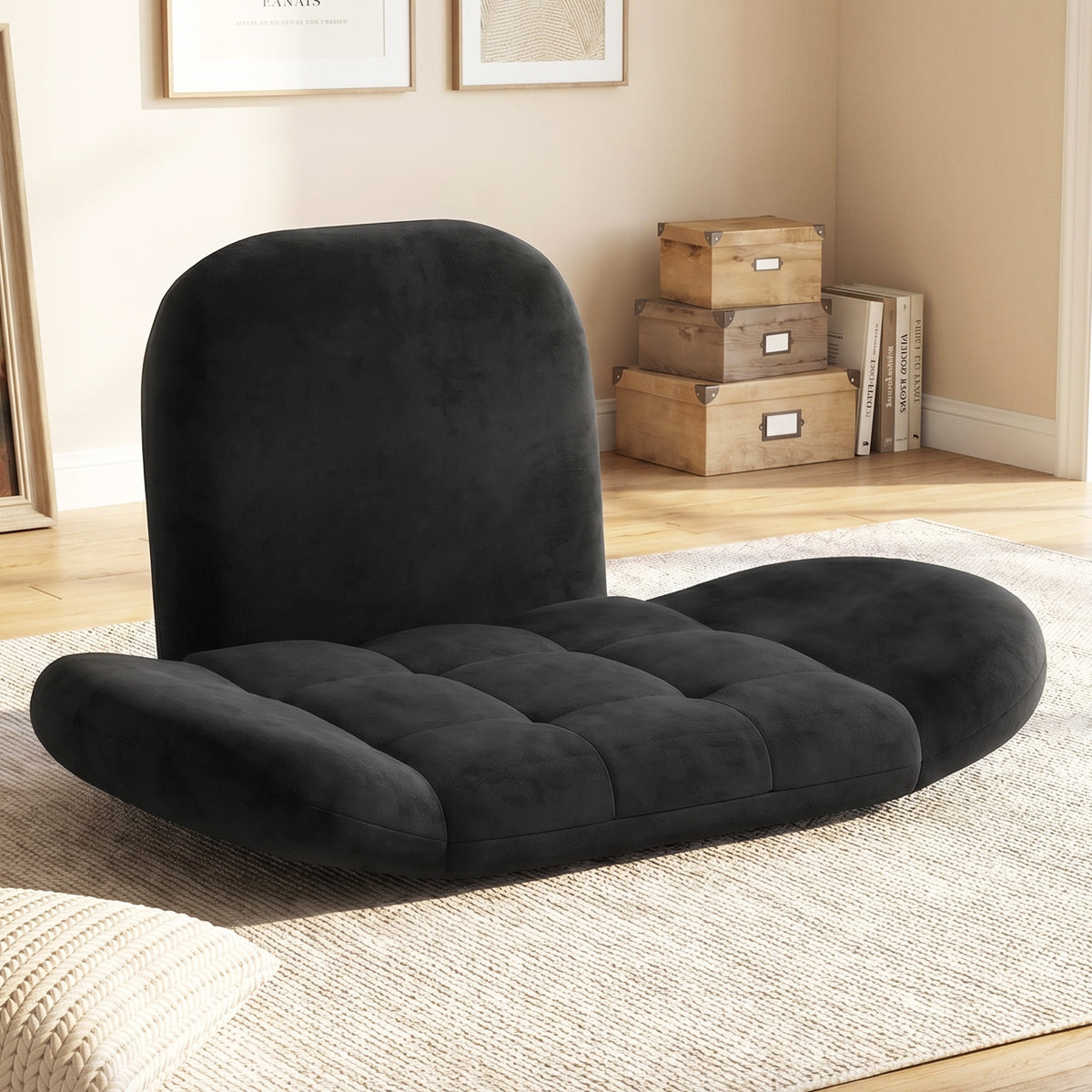 Folding Floor Game Chair with Adjustable Backrest for Adults-Black