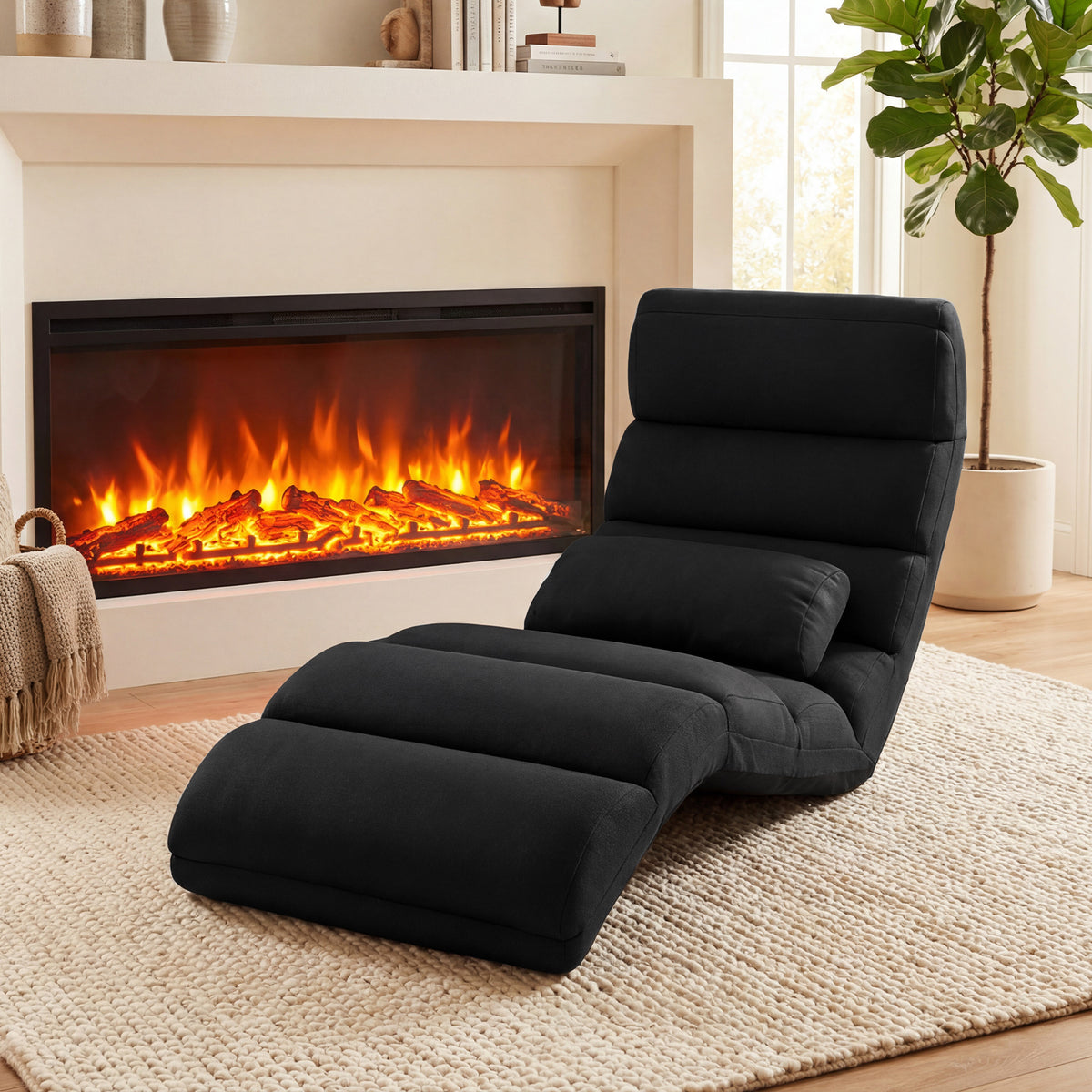 Folding Floor Lazy Sofa Chaise Lounge Sofa with Pillow-Black