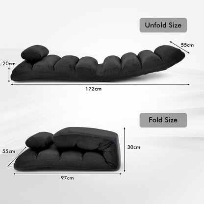 Folding Floor Lazy Sofa Chaise Lounge Sofa with Pillow-Black