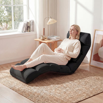 Folding Floor Lazy Sofa Chaise Lounge Sofa with Pillow-Black