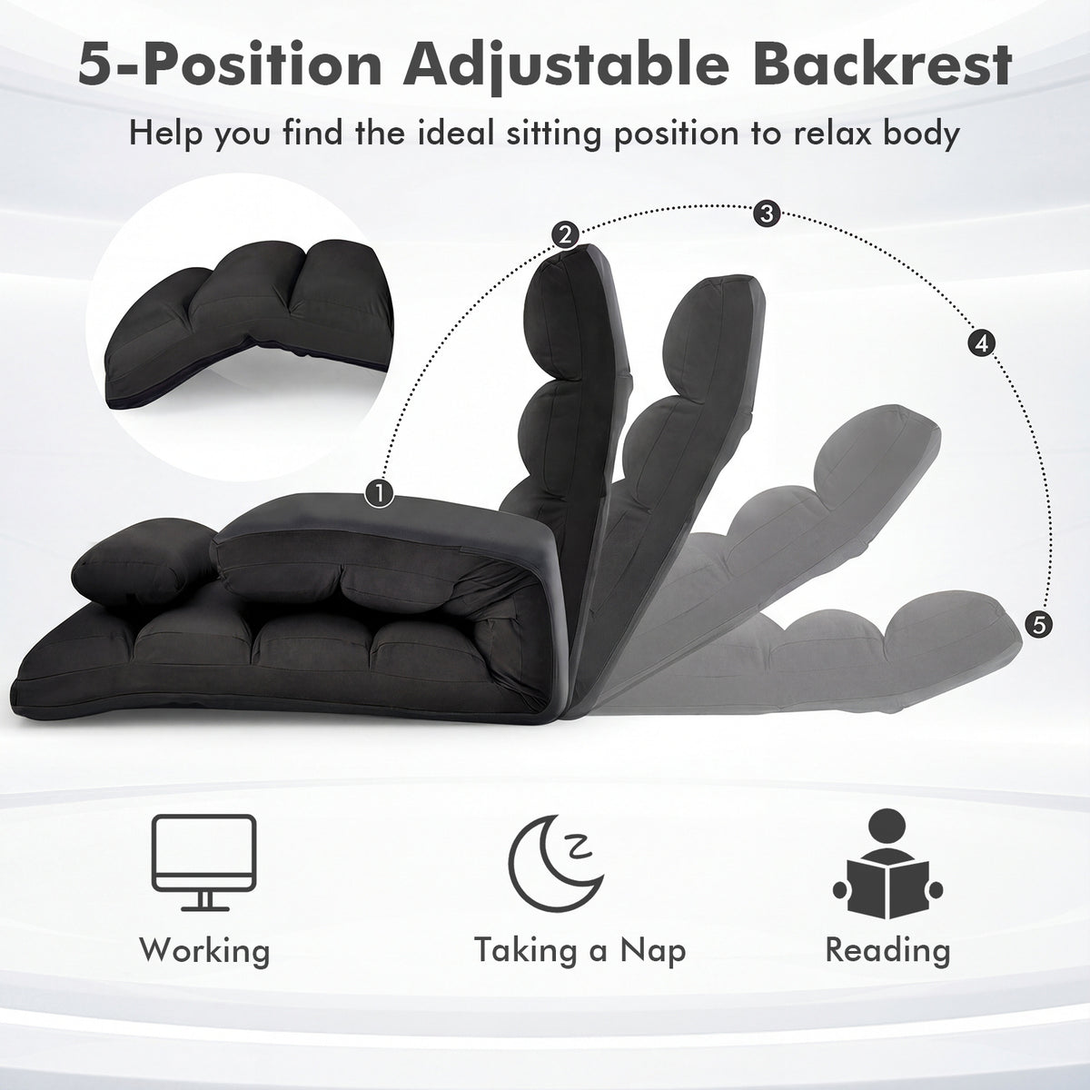 Folding Floor Lazy Sofa Chaise Lounge Sofa with Pillow-Black