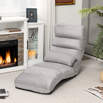Folding Floor Lazy Sofa Chaise Lounge Sofa with Pillow-Grey