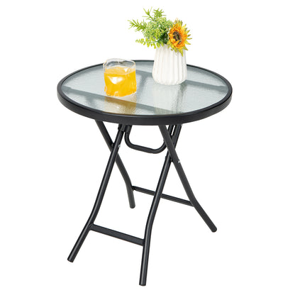 Folding Garden Side Table with Tempered Glass for Balcony Backyard