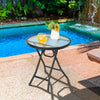 Folding Garden Side Table with Tempered Glass for Balcony Backyard