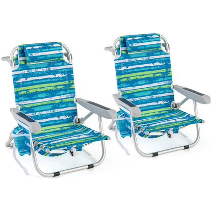 Folding Lay Flat Beach Chair with 5-Position Backrest-Blue & Green