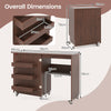 Folding Sewing Table with Storage Shelf and 3 Hidden Bins for Home-Brown