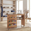 Folding Sewing Table with Storage Shelf and 3 Hidden Bins for Home-Natural