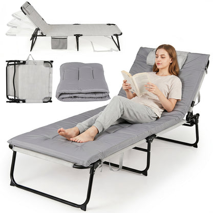 Folding Sun Lounger Foldable Beach Sun Lounger with 4-Position Adjustable Backrest-Grey